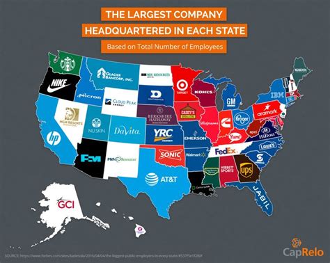 The Largest Company Headquartered In Each Us State By Number Of