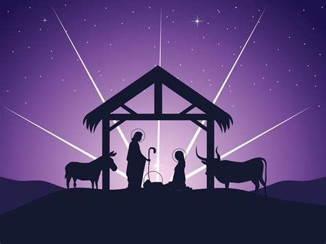 Nativity Joseph Mary Baby Jesus Manger And Glowing Star 2679722 Vector