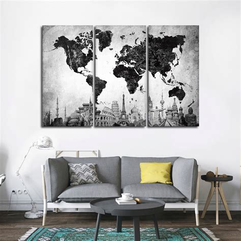 Charcoal World Map Masterpiece Multi Panel Canvas Wall Art Elephantstock