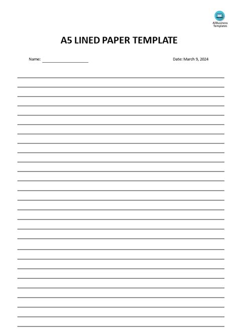 Printable A5 Lined Paper Template Free Printable Templates