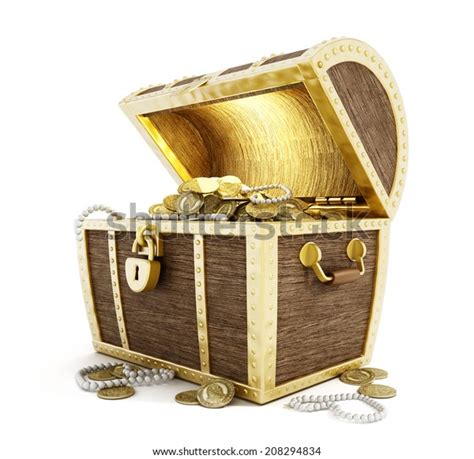Treasure Chest Full Gold Coins Isolated Stock Illustration 208294834