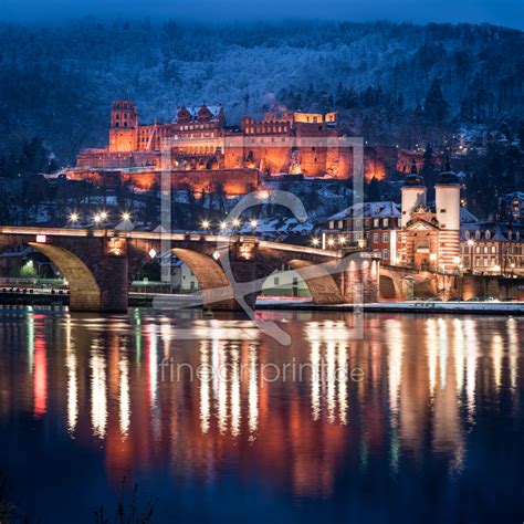 Heidelberger Schloss Und Alte Brücke Im Winter Als L