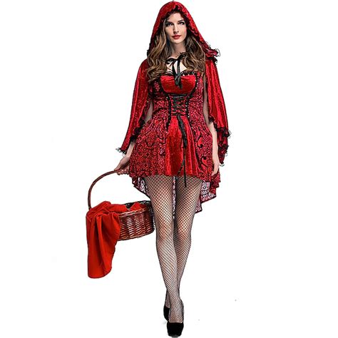 Little Red Riding Hood Dress Hooded Cloak Adults Womens Punk And Gothic Sexy Costume Party