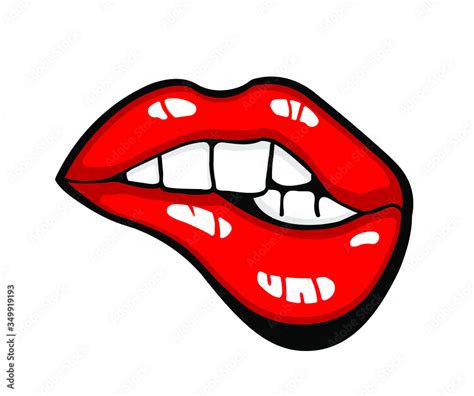 Vector Woman Lips Icon Illustration Red Female Mouth Shape With Teeth Beautiful Kiss Symbol