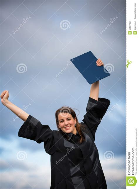 Pretty Young Woman Celebrating Joyfully Her Graduation Stock Photo