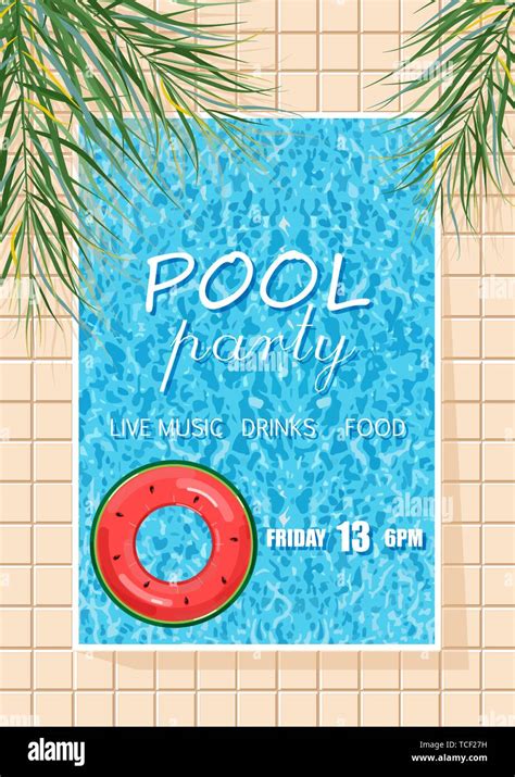 Summer Pool Party Poster Vector Summer Banner Blue Water Background