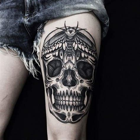 Realistic Skull Tattoo On Thigh By Tattoo Mini