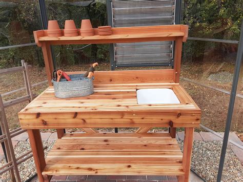 Diy Potting Bench With Sink And Shelves Potting Bench Greenhouse Shed