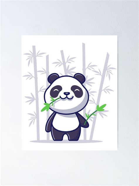 Panda T Shirtcute Panda Eat Bamboo Cartoon Vector Icon Illustration