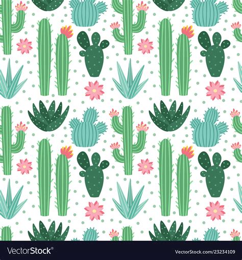 Seamless Cactus Pattern Exotic Desert Cacti Vector Image