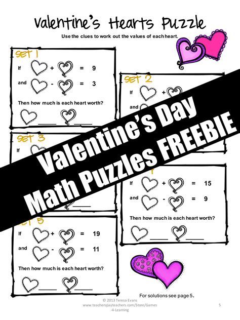 Free Valentines Day Math Worksheet Puzzles Math Valentines Free