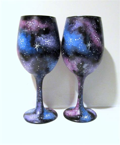 Galaxy Nebula Universe Celestial Hand Painted Wine Glasses Etsy