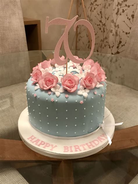 Floral 70th Birthday Cake With Dotty Detail 70th Birthday Cake Mini