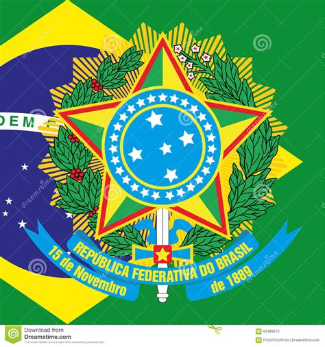 Die brasilien flagge zeigt eine gelbe raute auf grünem grunde. Brasilien-Wappen Und Flagge Vektor Abbildung ...