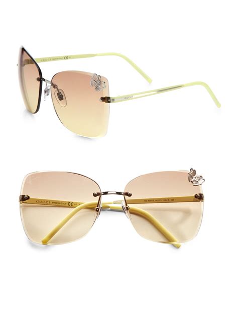 Gucci Rimless Butterfly Sunglasses In Yellow Metallic Lyst