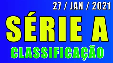 Veja a classificação para brasileirão 2021, classificação das últimas 5 partidas para brasileirão 2021, tabela mandante/visitante. CLASSIFICAÇÃO BRASILEIRÃO SÉRIE A ATUALIZADA - 27/01/2021 ...