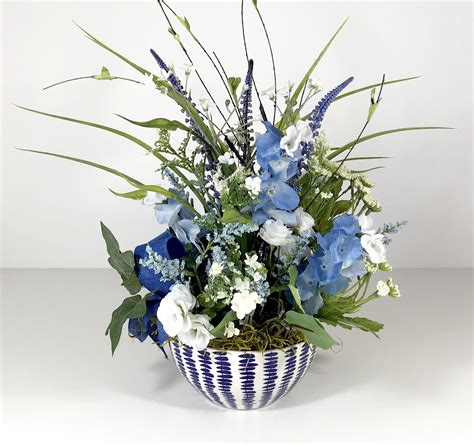 Novelty Ceramic Bowl Planter Floral Arrangement Blue Flowers Etsy Blue Flower Centerpieces