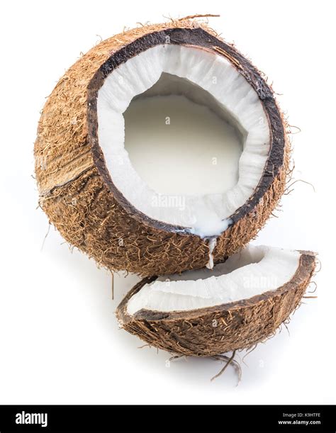 Cracked Coconut Fruit With Coconut Milk Inside It Stock Photo Alamy