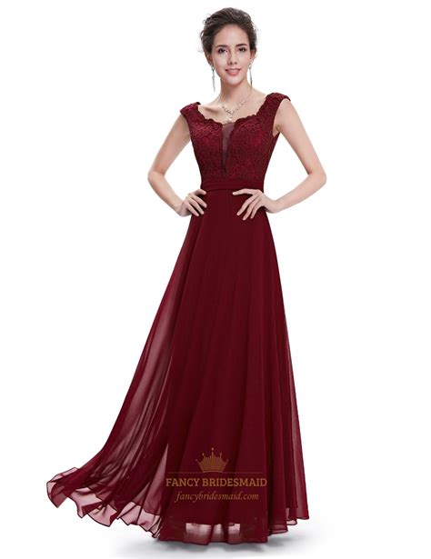 Beaded overlay spaghetti strap dress with godets. Burgundy Chiffon Cap Sleeves Long Bridesmaid Dresses With ...