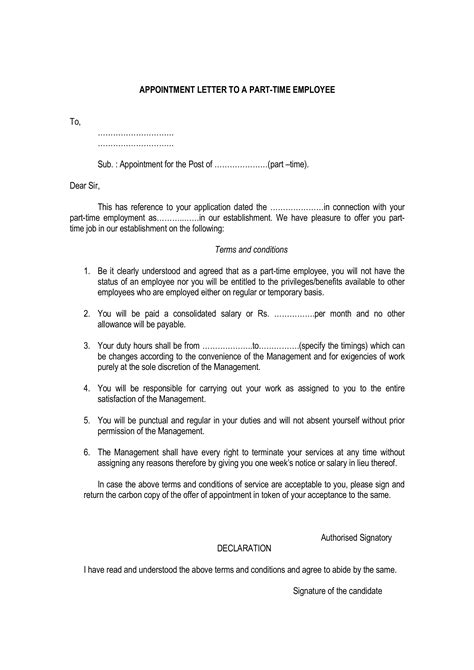 Sample Part Time Employment Offer Letter Templates At