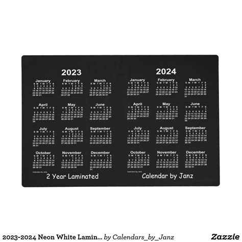 2023 2024 Neon White Laminated Calendar By Janz Placemat Custom