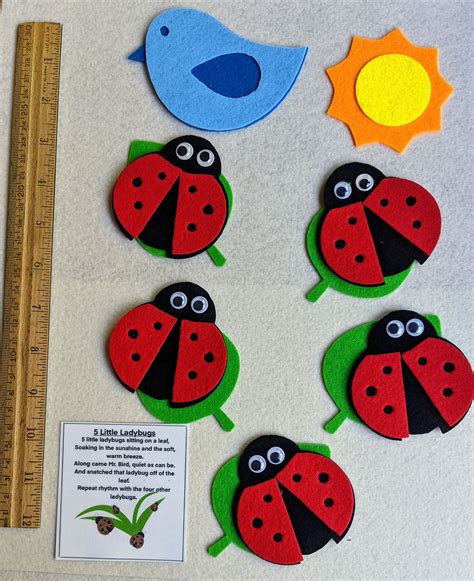 Five Little Ladybugs Felt Story 12 Pc Set Preschool Literacy Etsy