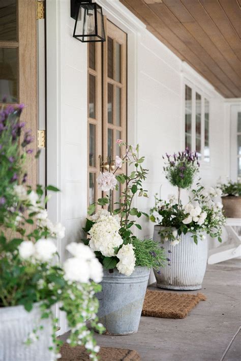 Beautiful Summer Flower Pot And Farmhouse Porch Design By Boxwood