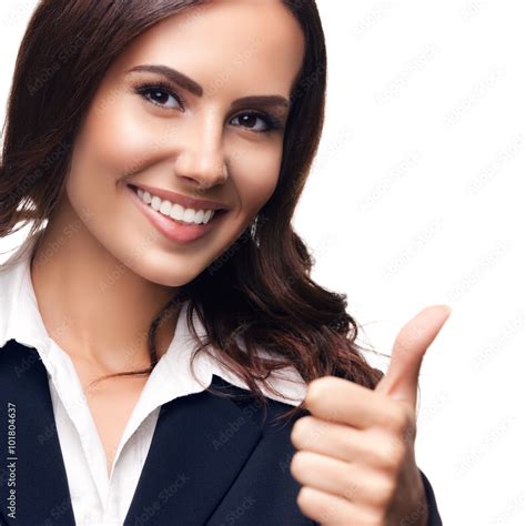 Businesswoman Showing Thumbs Up Gesture Isolated Stock Foto Adobe Stock