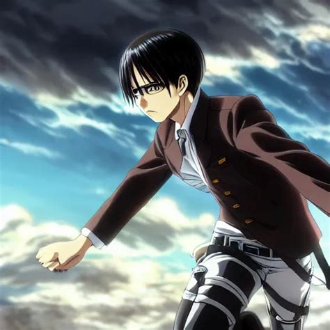 Krea Anime Screenshot Of Levi Ackerman Flying On Odm Gear Detailed