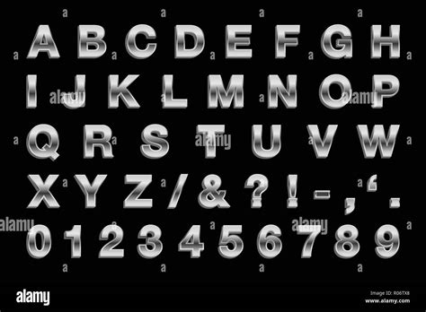 Silver Letters Metallic Type Retro Vector Alphabet Symbols Numbers
