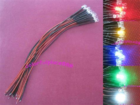 50pcs 5mm Red Yellow Blue Green White 9v 12v Dc Pre Wired Water Clear Led 20cm Ebay