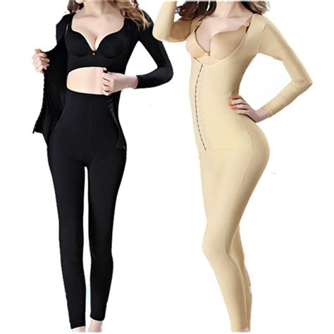 s xxxl plus size full body shaper bodysuit women waist control long sleeve abdomen thigh