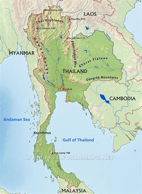 Physical Map Mountains Thailand Map Guide Bank Home Com