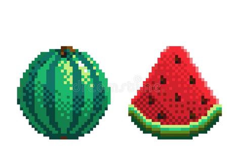Pixel Art Watermelon Icon 32x32 Pixels Vector Illustration Stock
