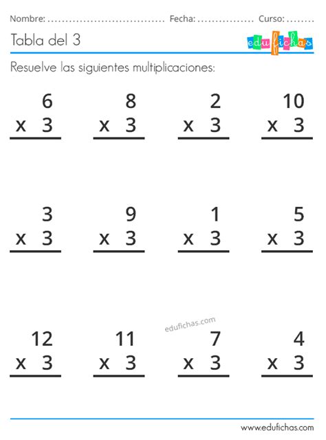Tabla Del 3 Fichas Ejercicios Aprender A Multiplicar GRATIS