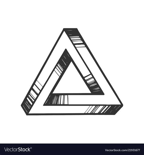 Penrose Impossible Tribar Triangle Engraving Vector Image