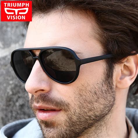 Triumph Vision Black Aviator Sunglasses Men Brand Shades Oculos Male Original Pilot Sun Glasses