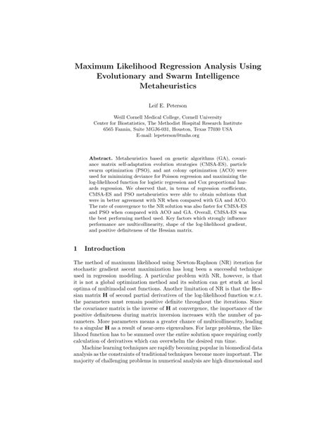 Zbigniew michalewicz and david fogel, how to solve it: (PDF) Maximum Likelihood Regression Analysis Using ...