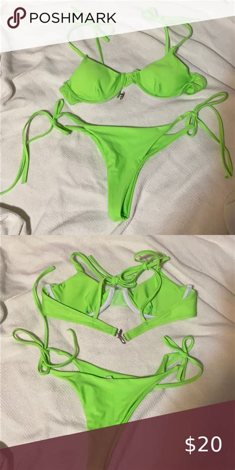 Neon Green Bikini With Ties Neon Green Bikini Bikinis Neon Bikinis
