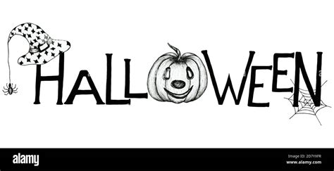 Halloween Background With Hand Drawn Black Halloween Text Art Isolated