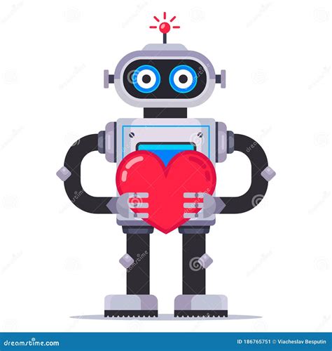 Cute Robot Holds A Heart Mechanism In Love Stock Vector Illustration