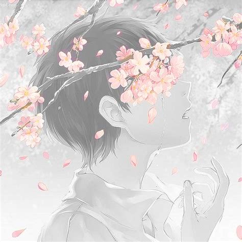 Anime Boy And Cherry Blossom 美的アニメ アニメ少年 イラスト