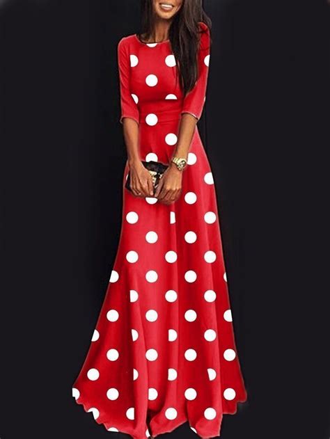 Round Neck Polka Dot Maxi Dress In 2020 Polka Dot Maxi Dresses Maxi Dress Trendy Dresses Summer