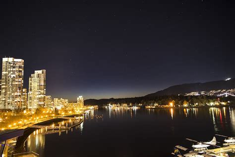 Vancouver Night Skyline Canada City Cityscape Waterfront Coastal