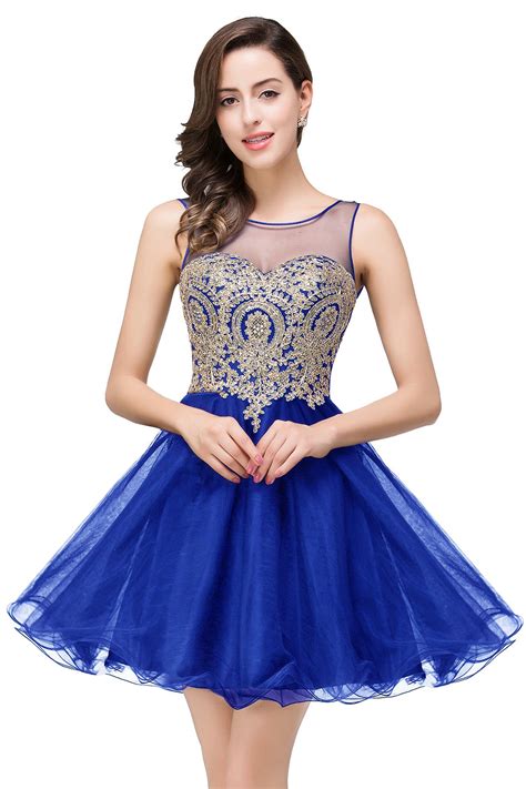 Misshow Sexy Backless Crystal Lace Bodice Short Prom Homecoming Dresses