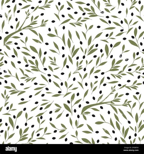 Seamless Pattern Of Olive Branches Olives And Leaves Isolated On