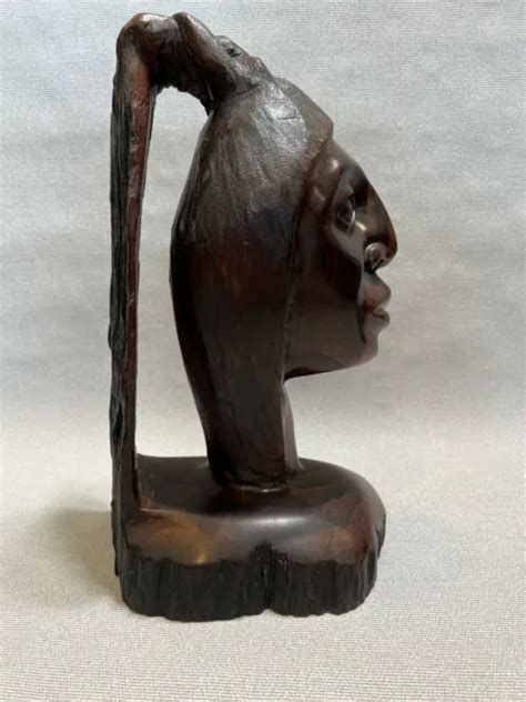 Vintage African Native Tribal Folk Art Hand Carved Ebony Wooden Woman Head 16 399 99 Picclick