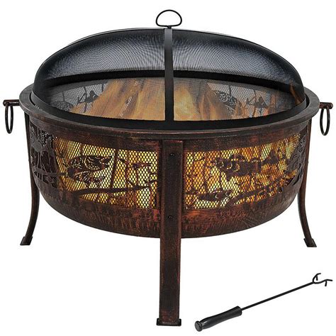 Sunnydaze Outdoor Camping Or Backyard Steel Northwoods Fishing Fire Pit