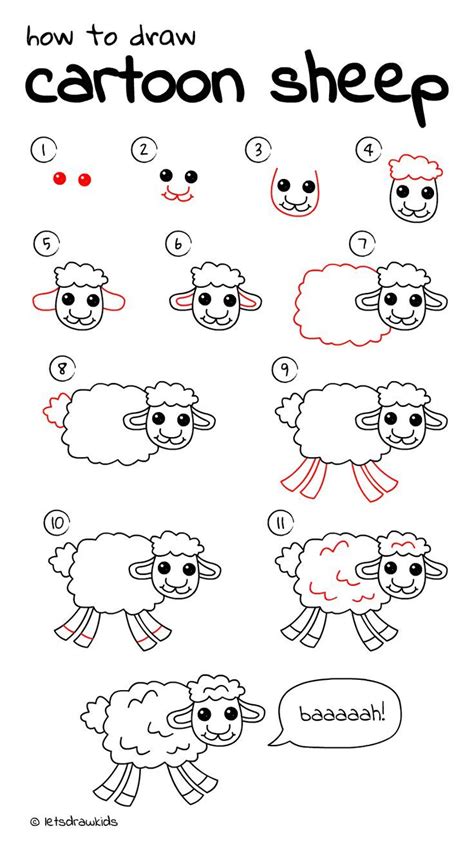 | how to draw cartoon faces step by. cartoon sheep | Easy drawings, Sheep drawing, Cartoon ...