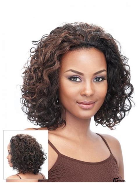 Curly Brazilian Remy Hair Brown Chin Length Exquisite 34 Wigs